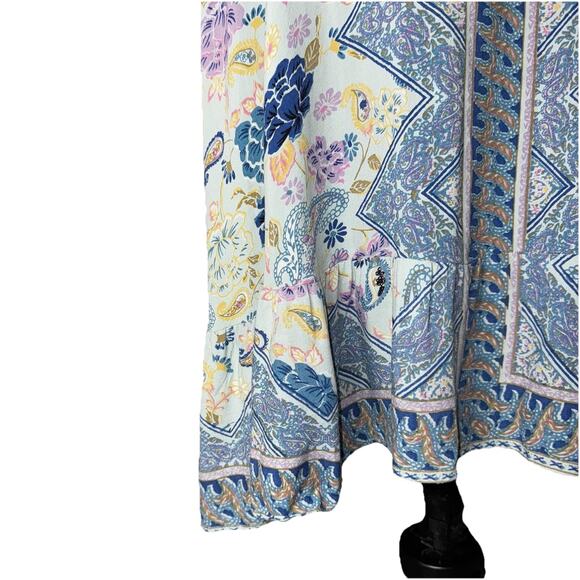 Nostalgia Dress Womens Medium Blue Pink Floral Flowers Boho Peasant Y2K Vintage - Picture 5 of 6